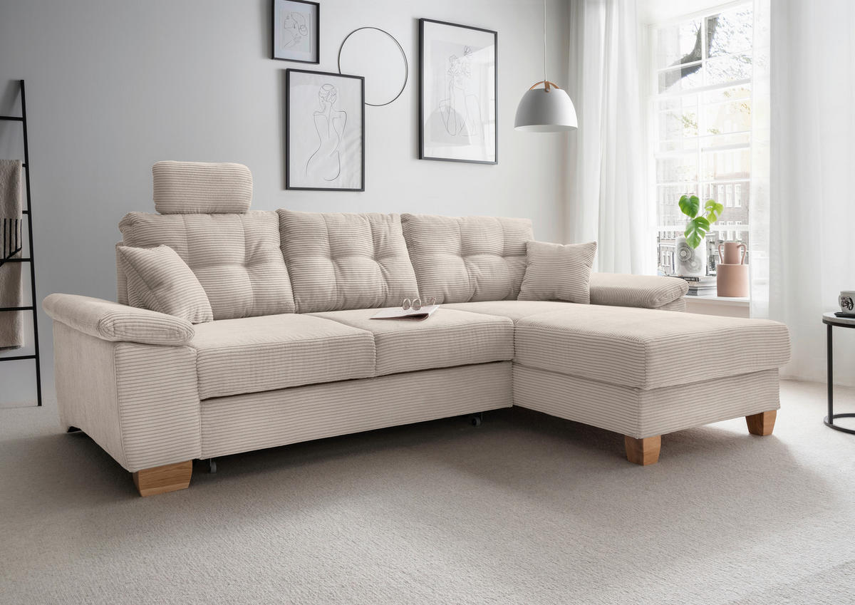 ECKSOFA Cord Beige  - Beige/Naturfarben, Modern, Holz/Textil (270/176cm) - Livetastic