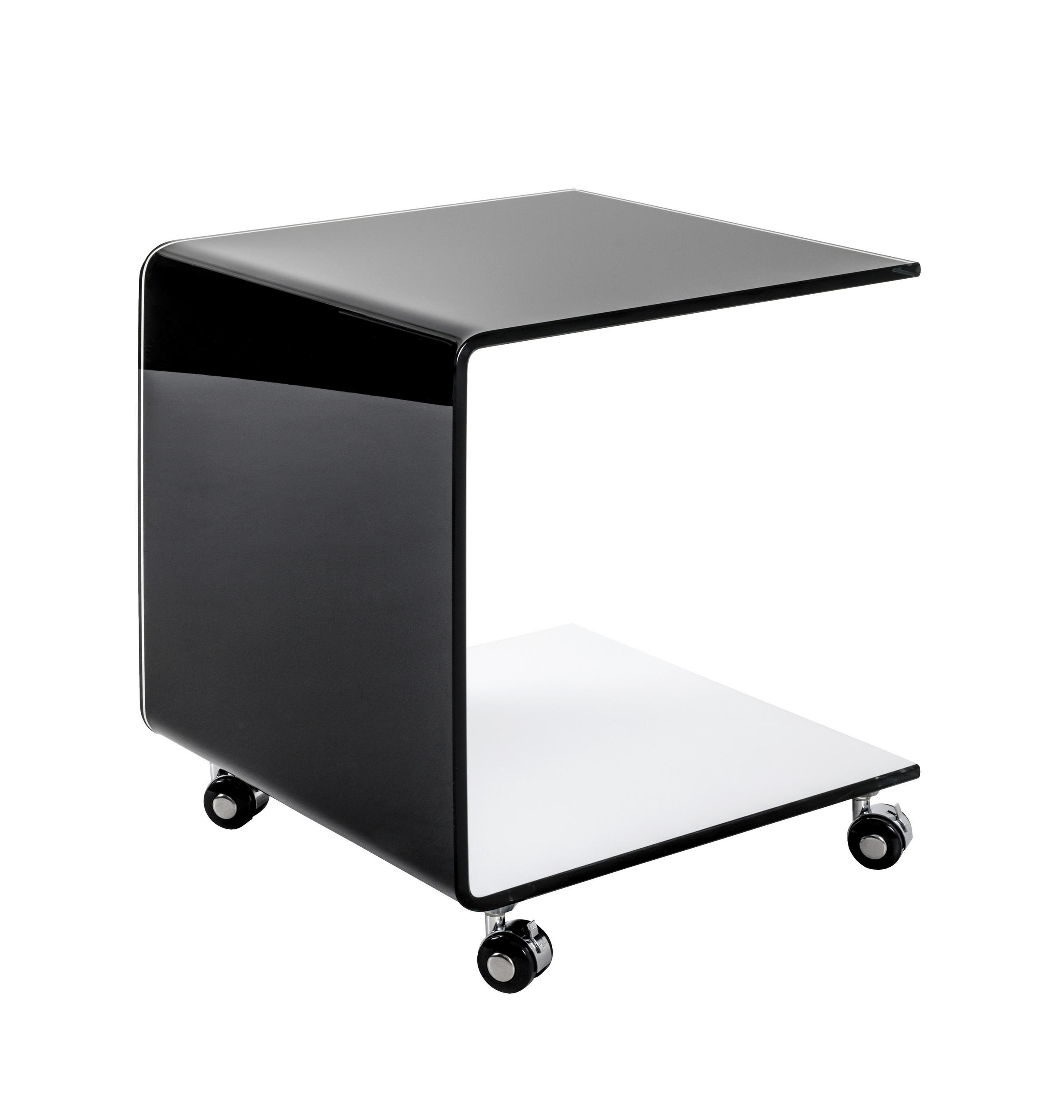 BEISTELLTISCH 42/42/49 cm Schwarz, Weiß quadratisch  - Schwarz/Weiß, Design, Glas/Kunststoff (42/42/49cm)