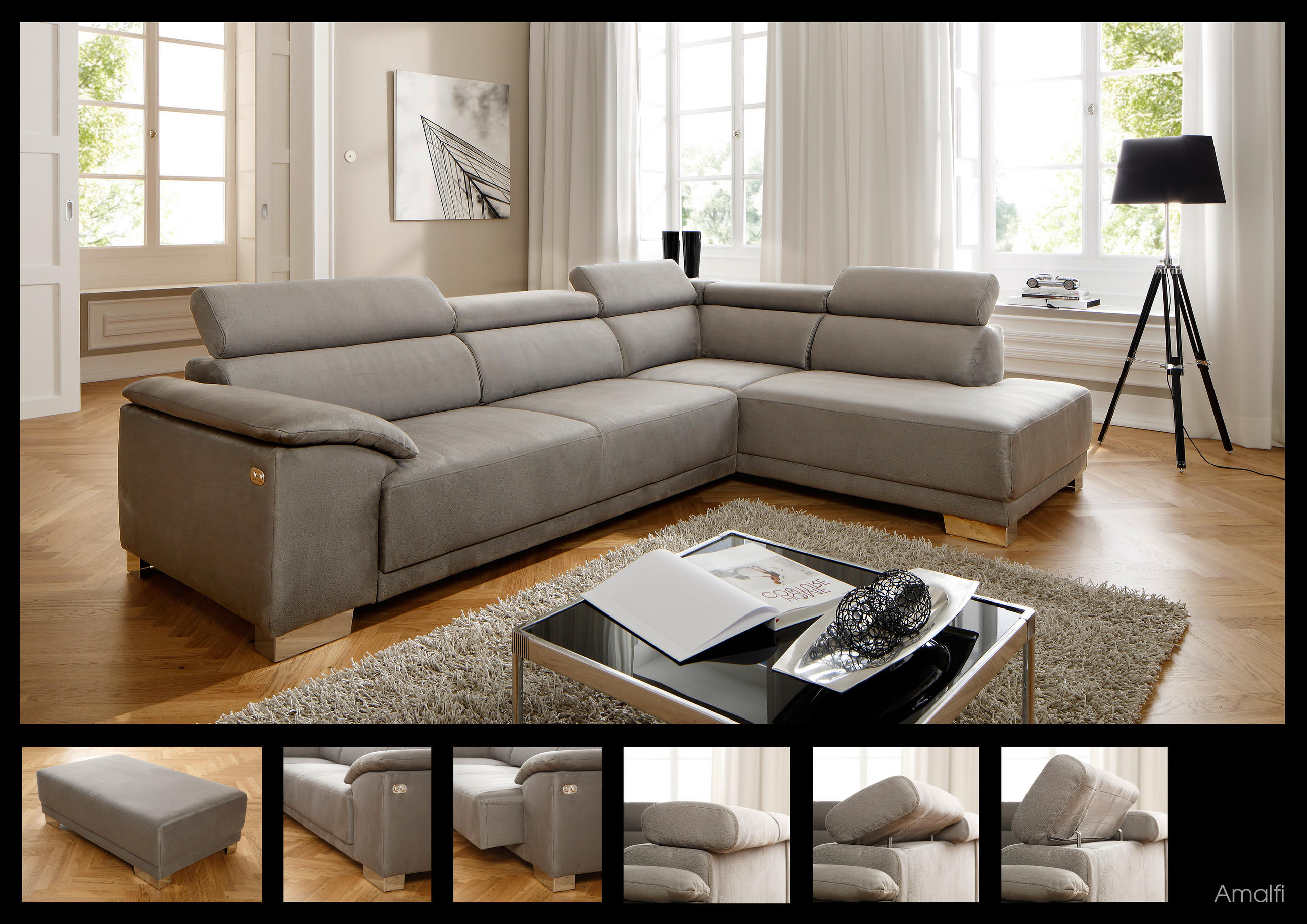 SEDEŽNA GARNITURA, mikrovlakna siva  - barve kroma/siva, Design, tekstil/leseni material (205/290cm) - Pure Home Lifestyle