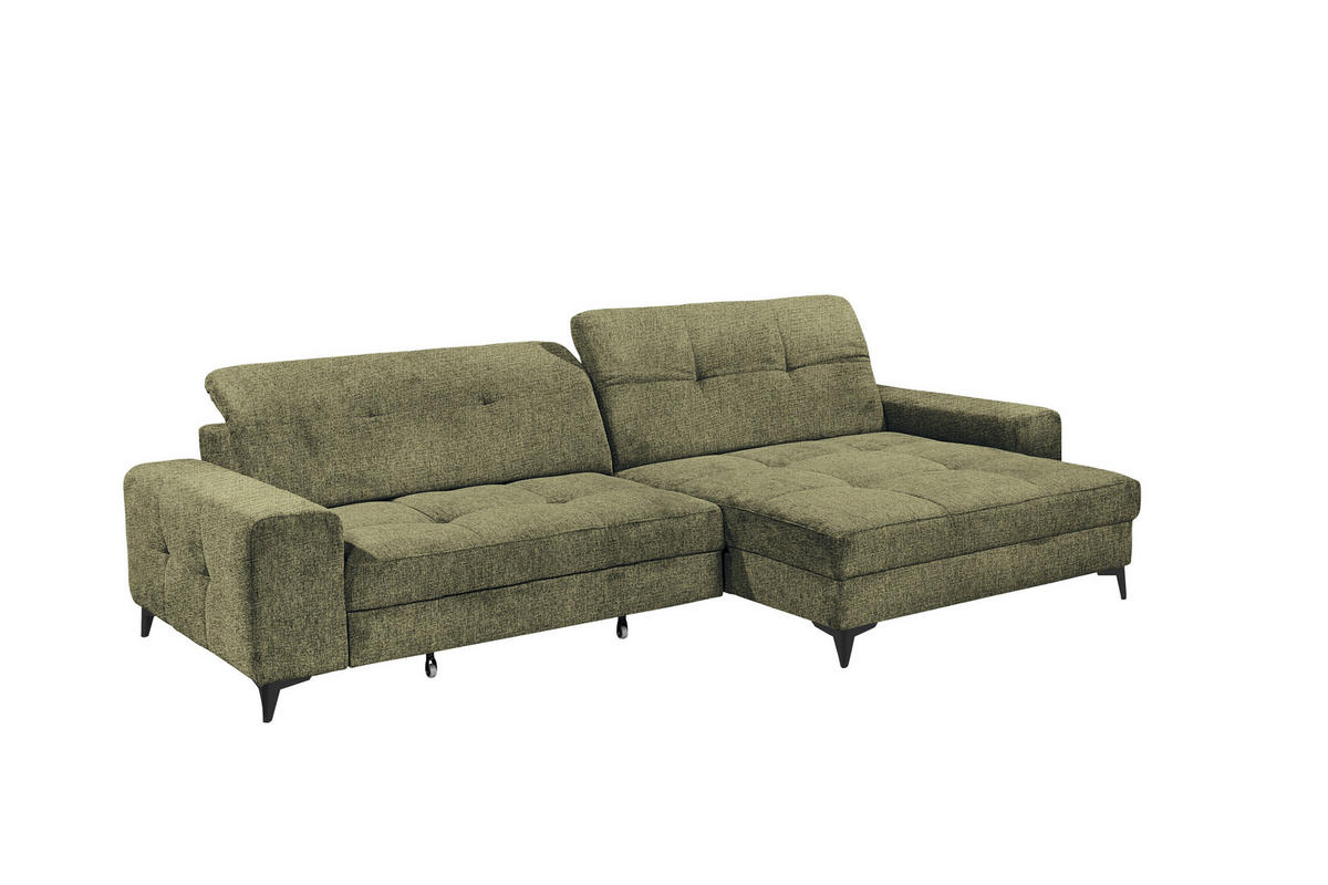ECKSOFA SORELLA in Chenille Dunkelgrün Kopfteilverstellung, Sitztiefenverstellung  328/182 cm  - Dunkelgrün/Schwarz, Design, Kunststoff/Textil (328/182cm) - MID.YOU