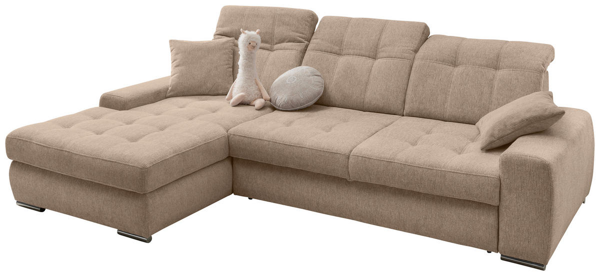 ECKSOFA Chenille Hellbraun  - Chromfarben/Hellbraun, Konventionell, Textil/Metall (186/283cm) - Livetastic