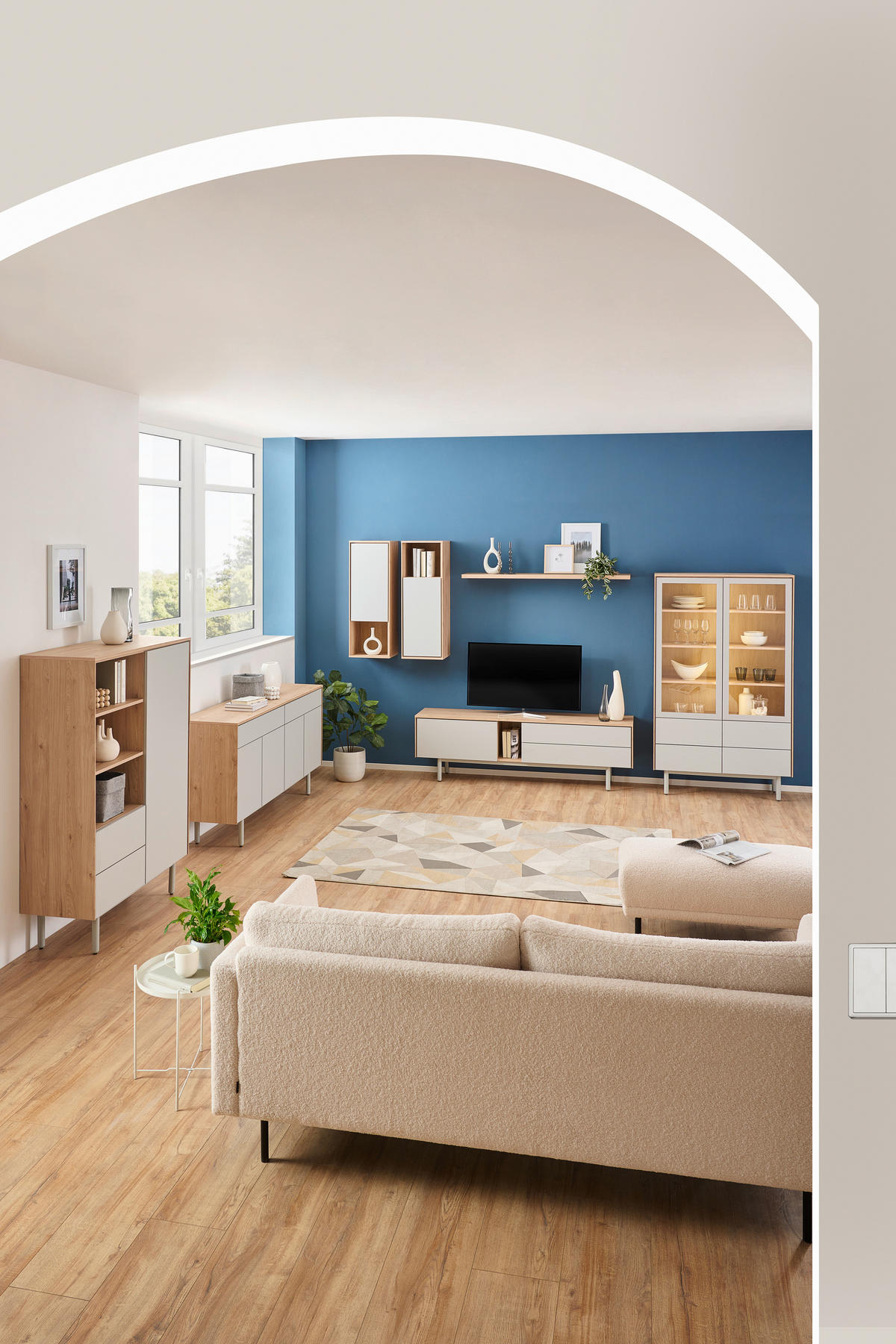 LOWBOARD 180/56/40 cm  - Eichefarben/Grau, Design, Holz/Holzwerkstoff (180/56/40cm) - home24