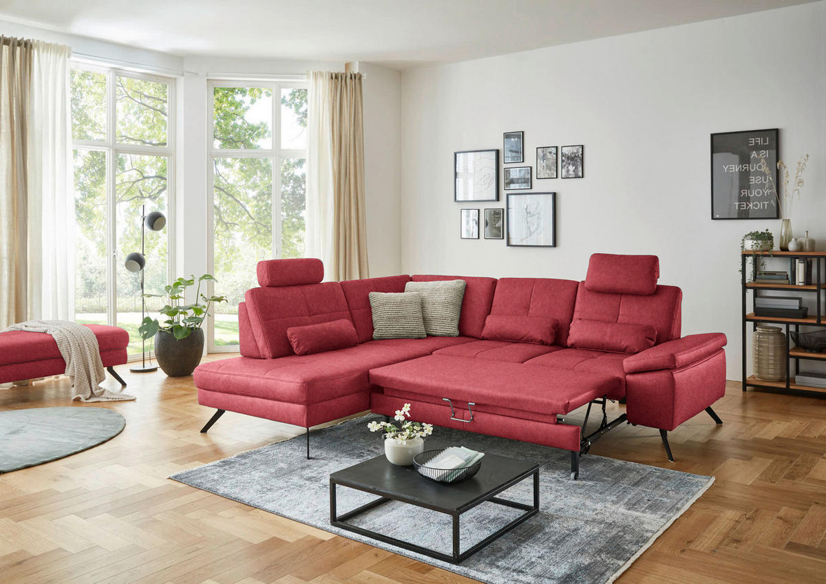 ECKSOFA in Lederlook, Mikrofaser Rot  - Rot/Schwarz, Design, Textil/Metall (194/261cm) - Beldomo System