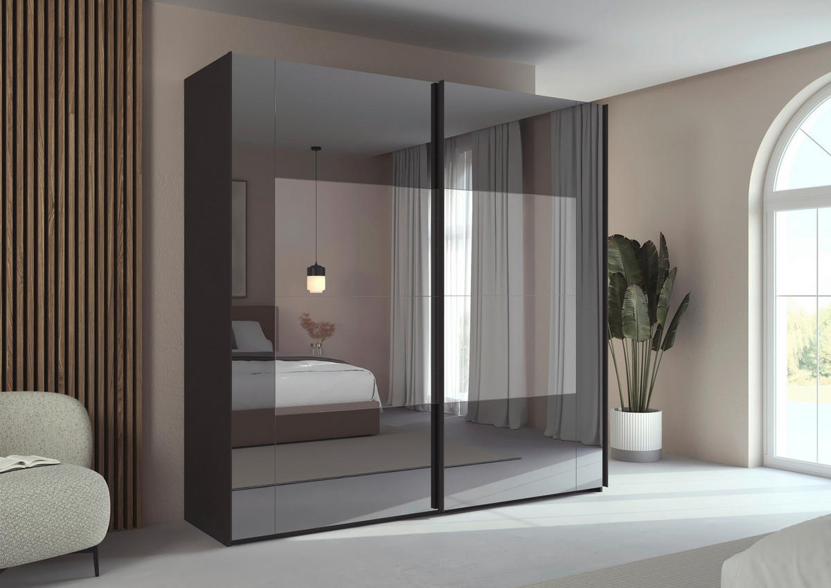 SCHWEBETÜRENSCHRANK in Graphitfarben  - Graphitfarben, Design, Glas/Holzwerkstoff (226/223/68cm) - Xora