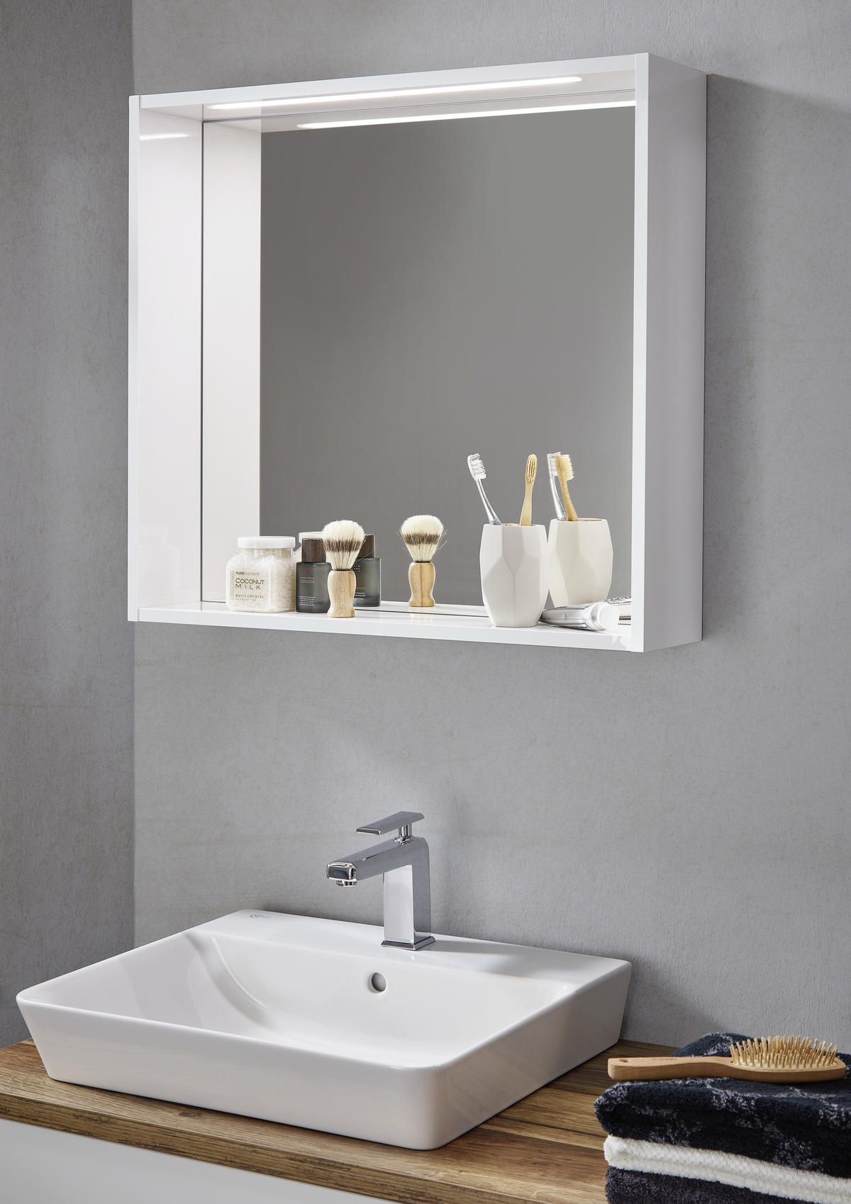 KOPALNICA  bela, barve hrasta  - barve hrasta/bela, Design, steklo/leseni material (172cm) - Novel