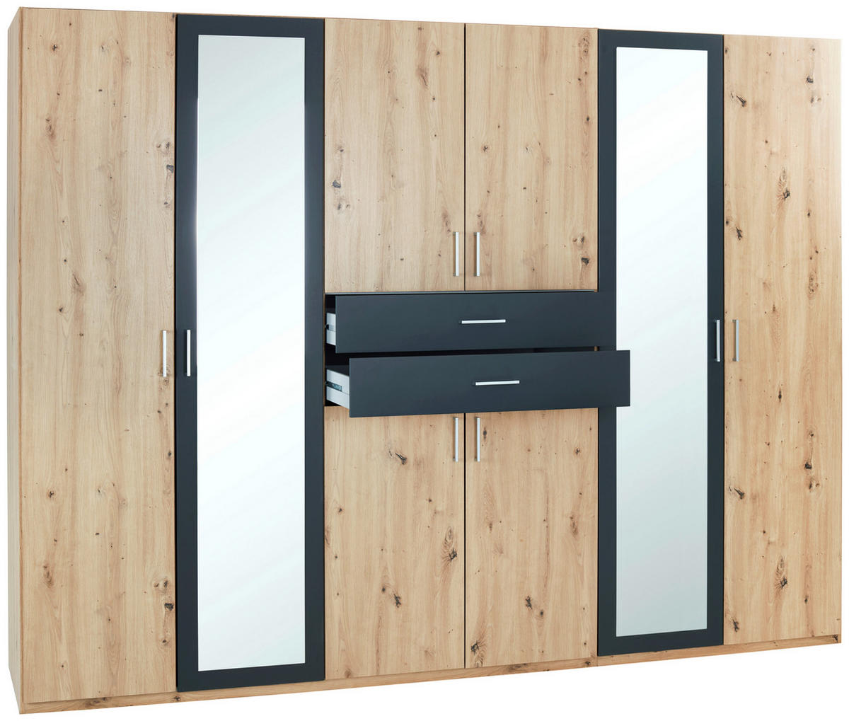 KLEIDERSCHRANK Graphitfarben, Eichefarben  - Eichefarben/Alufarben, Konventionell, Holzwerkstoff/Kunststoff (270/208/58cm) - P & B