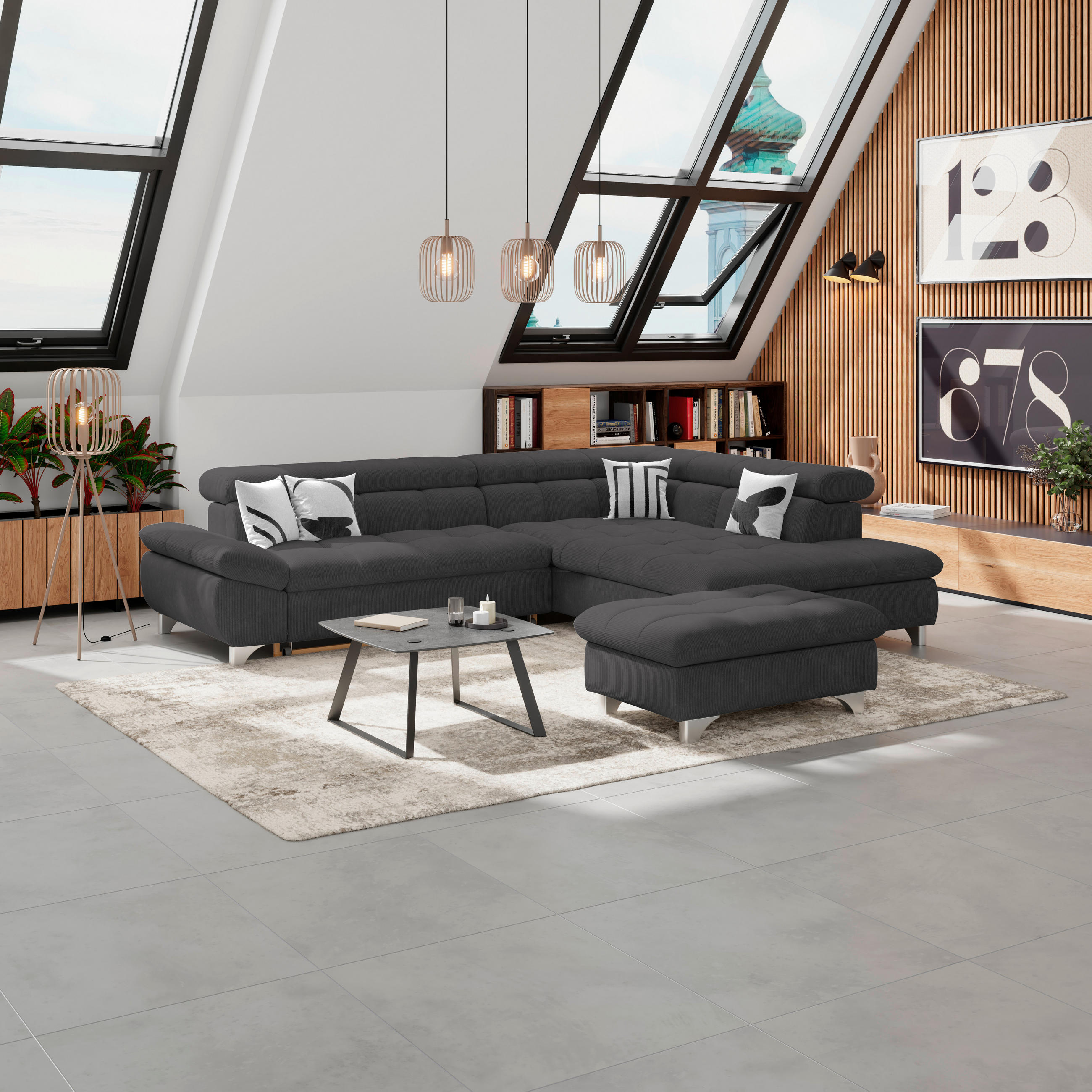 HOCKER in Textil Schwarz  - Chromfarben/Schwarz, Konventionell, Textil/Metall (108/46/108cm) - Livetastic