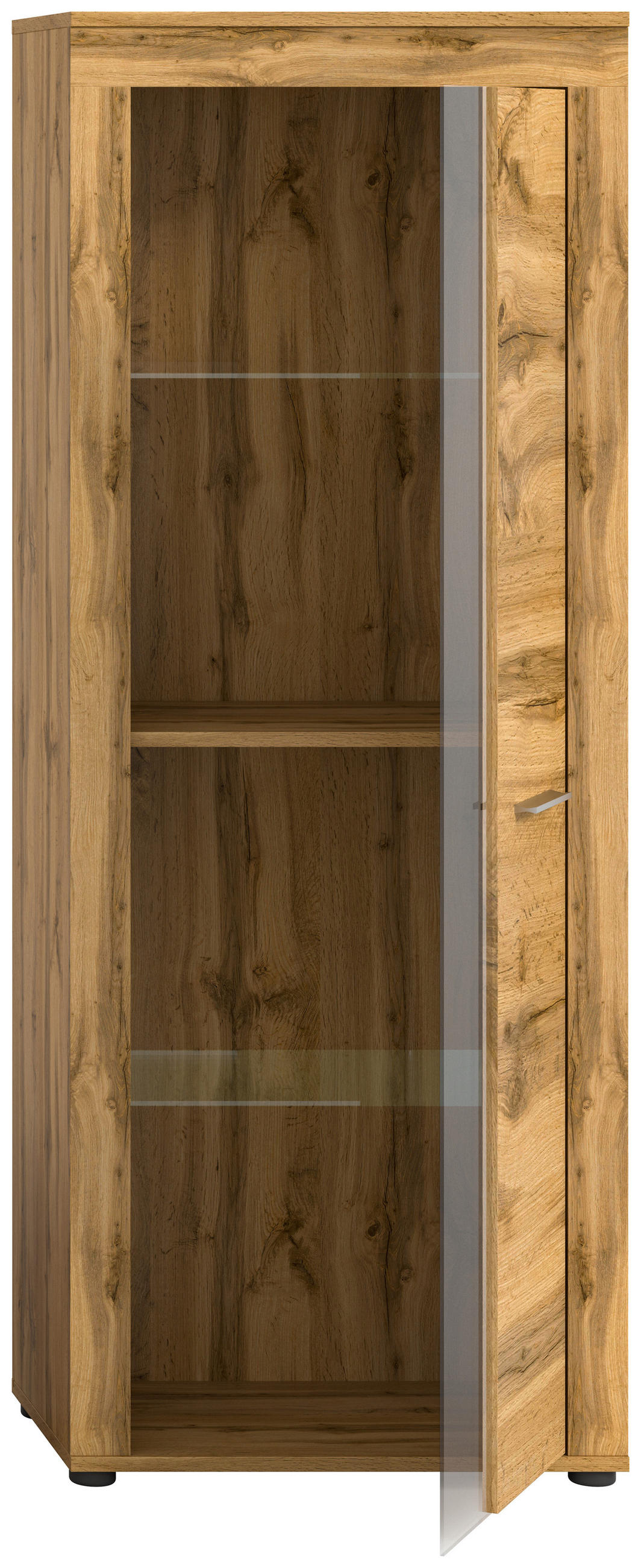 VITRINE in Eiche Wotan  - Eiche Wotan/Silberfarben, Design, Glas/Holzwerkstoff (60/159/35cm) - MID.YOU