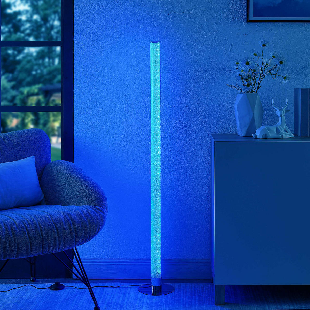 LED-STEHLEUCHTE Abbie 17,5/120 cm   - Chromfarben/Weiß, Basics, Kunststoff/Metall (17,5/120cm) - Novel