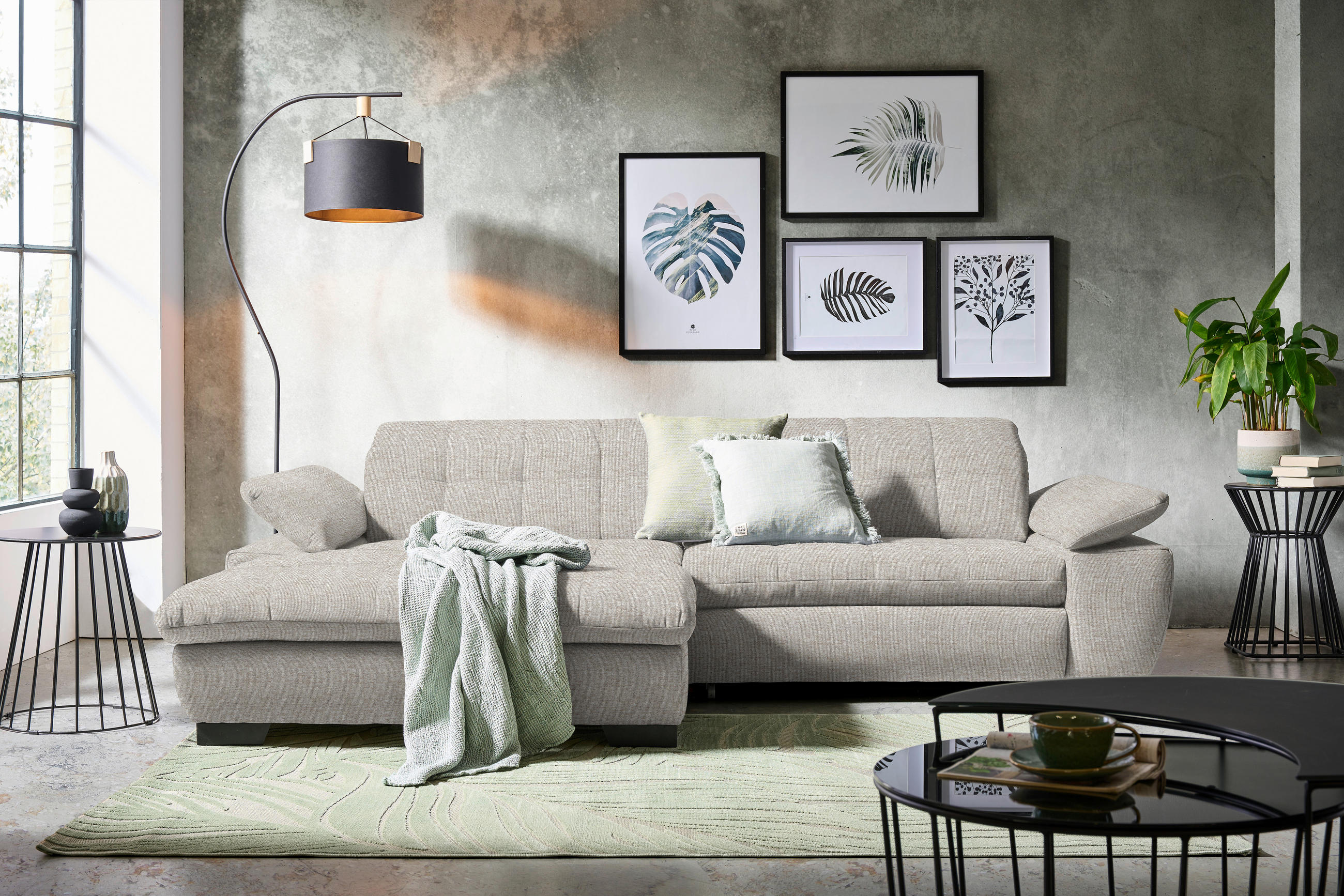 ECKSOFA in Webstoff Beige  180/265 cm  - Beige/Schwarz, Design, Textil/Metall (180/265cm) - Carryhome
