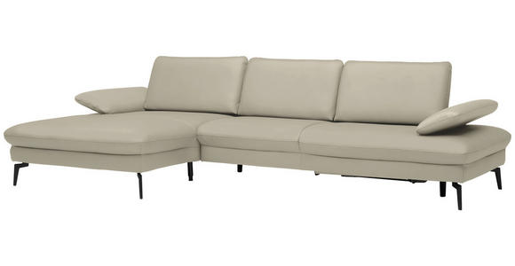 ECKSOFA in Echtleder Ecru 157/325 cm - Ecru/Schwarz, Design, Leder/Metall (157/325cm) - Dieter Knoll