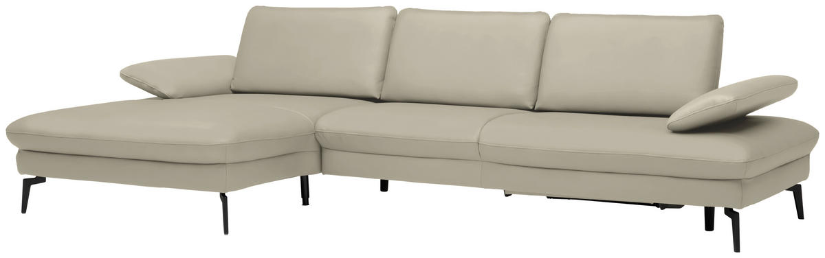 ECKSOFA in Echtleder Ecru  - Ecru/Schwarz, Design, Leder/Metall (157/325cm) - Dieter Knoll