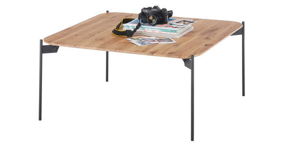 COUCHTISCH Eiche massiv 80/80/38 cm quadratisch Naturfarben, Schwarz  - Schwarz/Naturfarben, Design, Holz/Metall (80/80/38cm) - Linea Natura