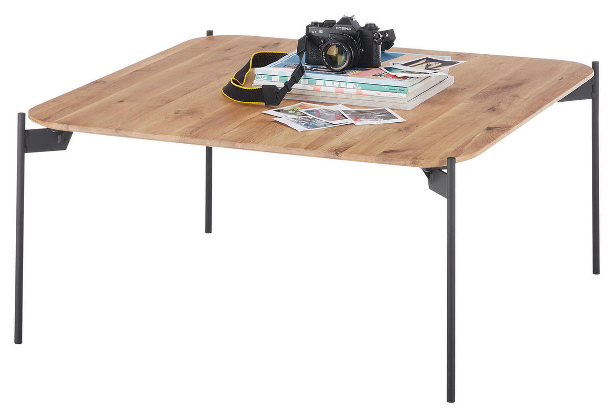 COUCHTISCH Eiche massiv 80/80/38 cm quadratisch Naturfarben, Schwarz  - Schwarz/Naturfarben, Design, Holz/Metall (80/80/38cm) - Linea Natura