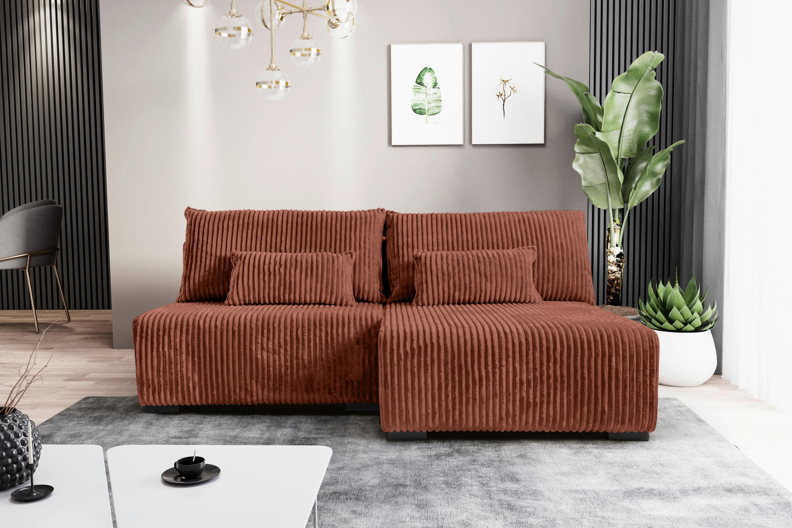 ECKSOFA Bronzefarben Cord  - Schwarz/Bronzefarben, MODERN, Holz/Textil (210/145cm) - Carryhome
