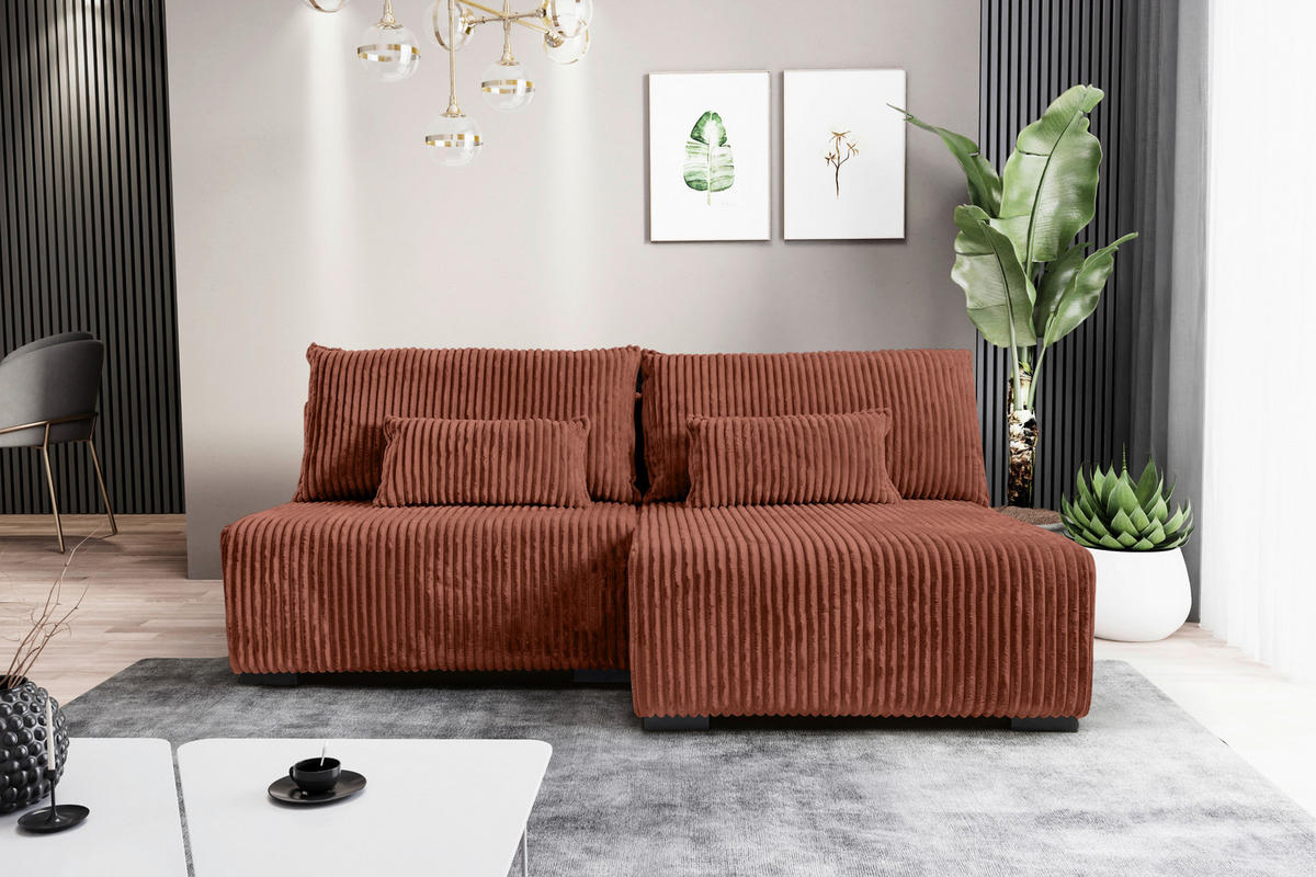 ECKSOFA in Cord Bronzefarben  210/145 cm  - Schwarz/Bronzefarben, MODERN, Holz/Textil (210/145cm) - Carryhome