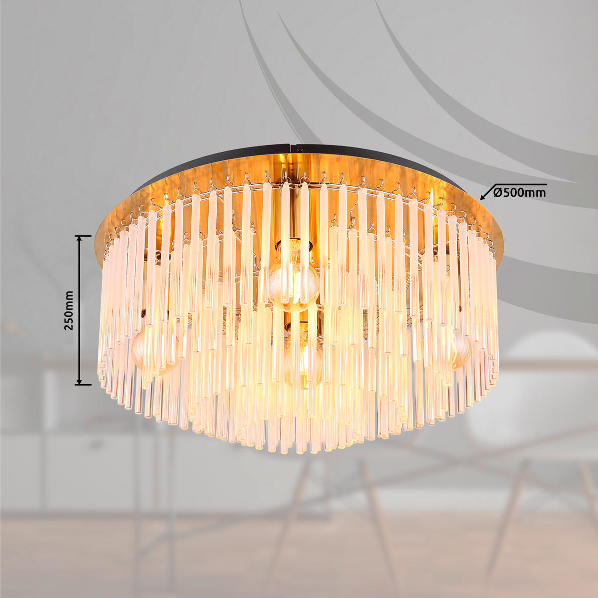 STROPNA SVETILKA 50/25 cm   - zlate barve/opal, Konvencionalno, kovina/steklo (50/25cm) - Globo