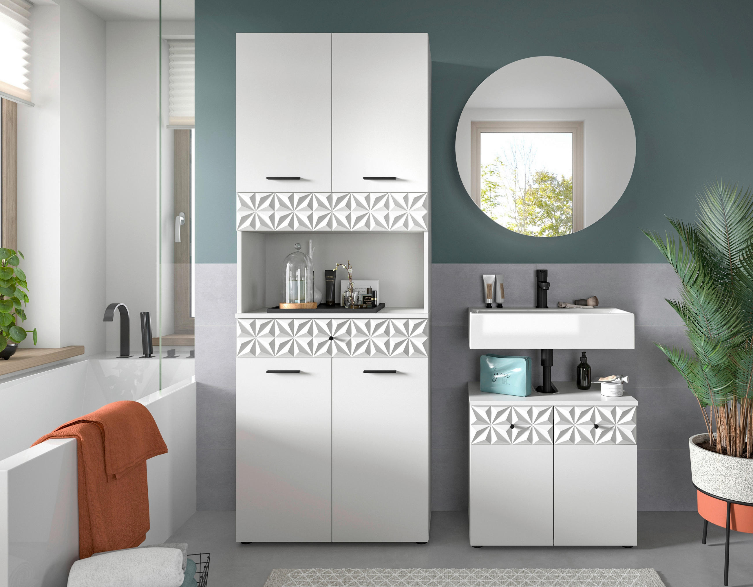 BADEZIMMER 3-teilig  in 130 cm  - Schwarz/Weiß, MODERN, Glas/Holzwerkstoff (130cm) - MID.YOU