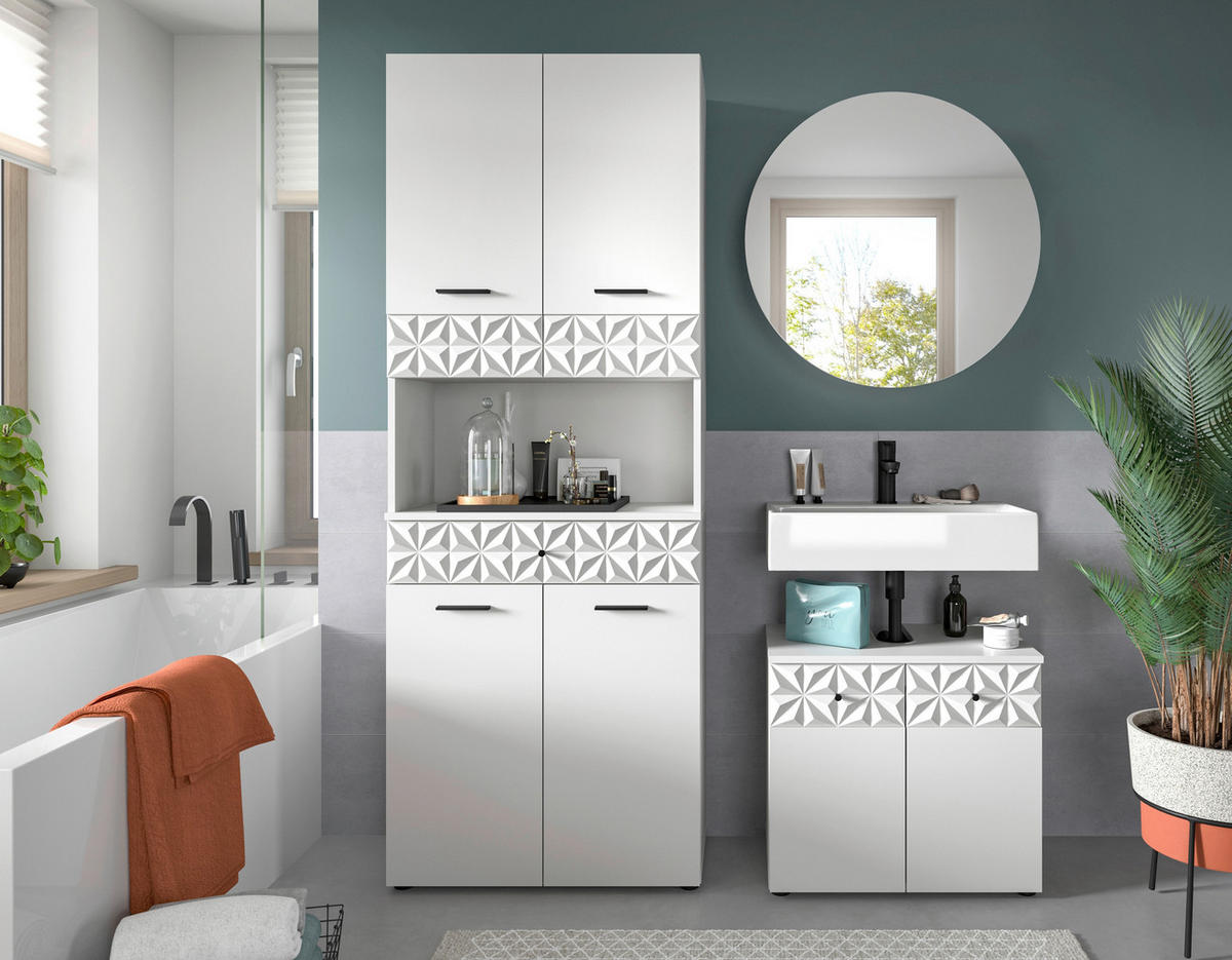 BADEZIMMER 3-teilig  in 130 cm  - Schwarz/Weiß, MODERN, Glas/Holzwerkstoff (130cm) - MID.YOU