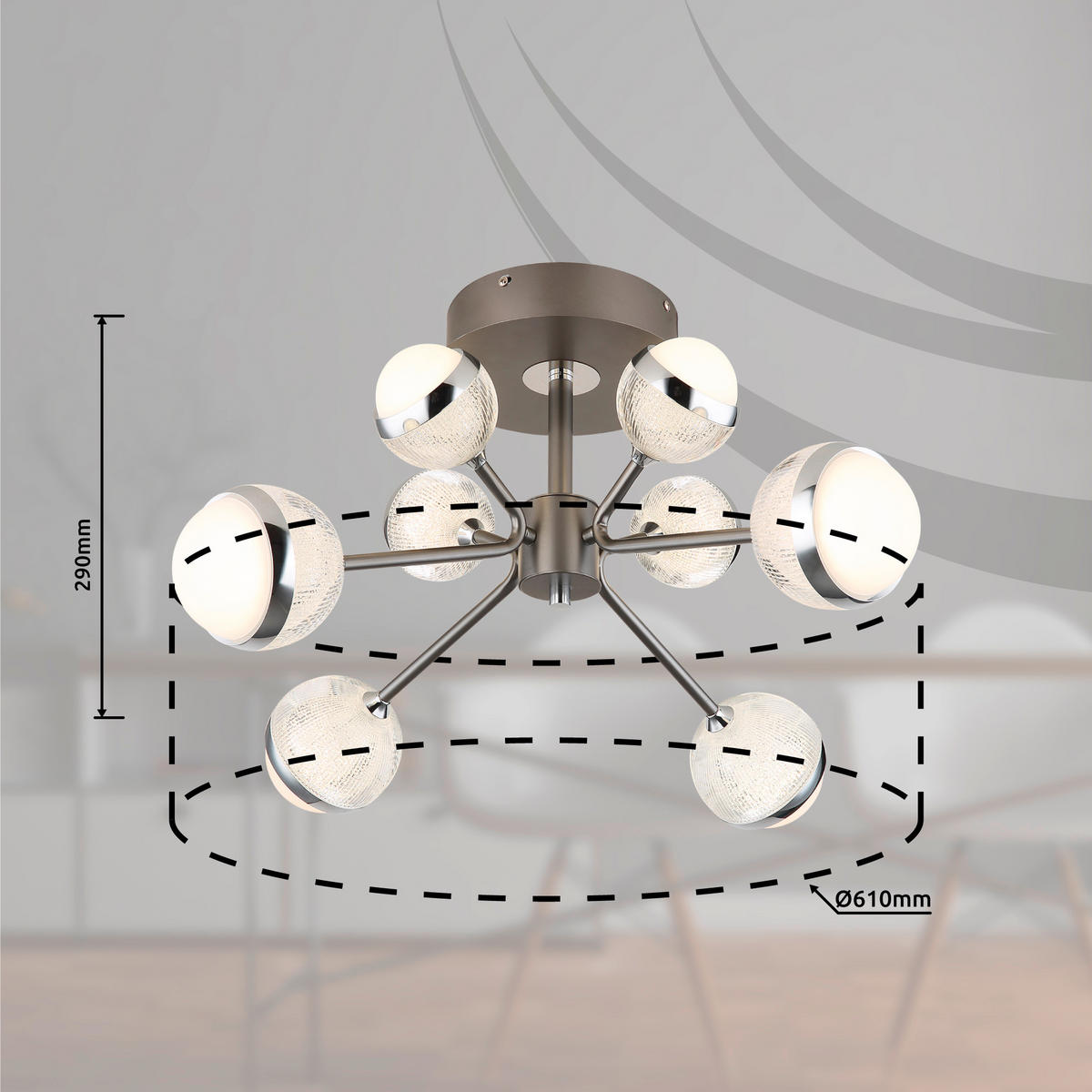LED-DECKENLEUCHTE 61/29 cm   - Klar/Titanfarben, KONVENTIONELL, Kunststoff/Metall (61/29cm) - Globo