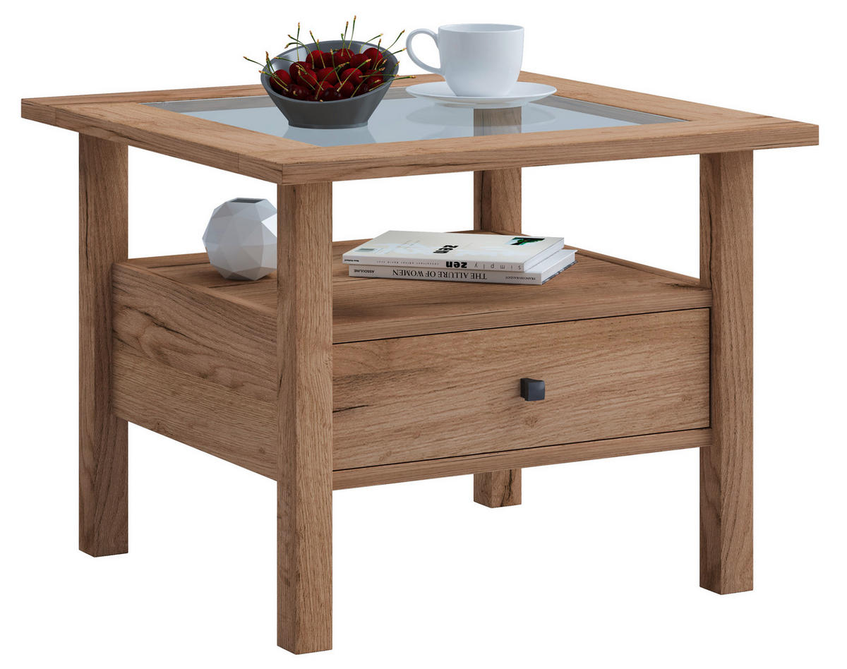 COUCHTISCH Lingis quadratisch Honigeiche  - Honigeiche/Schwarz, LIFESTYLE, Glas/Holzwerkstoff (54/42/54cm) - MID.YOU