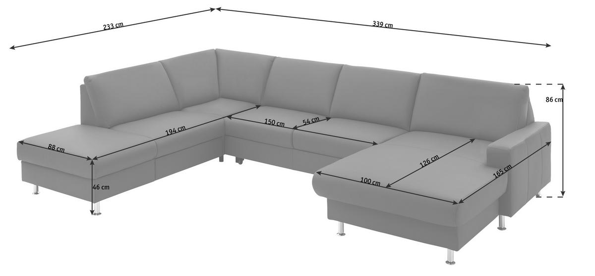 WOHNLANDSCHAFT in Echtleder Grau  - Alufarben/Grau, Design, Leder/Metall (233/339/165cm) - Beldomo Premium