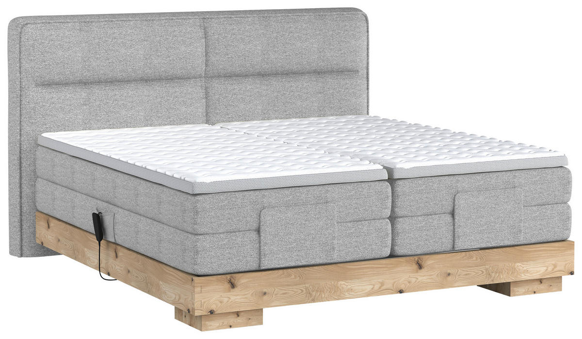 BOXSPRINGBETT 180/200 cm  in Eichefarben, Hellgrau  - Eichefarben/Hellgrau, Natur, Holz/Holzwerkstoff (180/200cm) - Valnatura