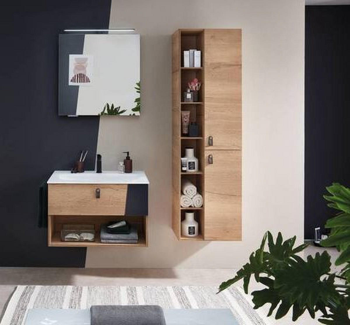 HOCHSCHRANK 50/168/31,8 cm  - Eichefarben/Braun, KONVENTIONELL, Glas/Leder (50/168/31,8cm) - Sadena