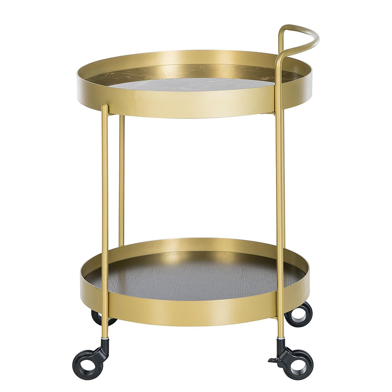 SERVIERWAGEN Eiche furniert Braun, Goldfarben, Schwarz  - Goldfarben/Schwarz, MODERN, Keramik/Holz (47/46/63cm) - home24