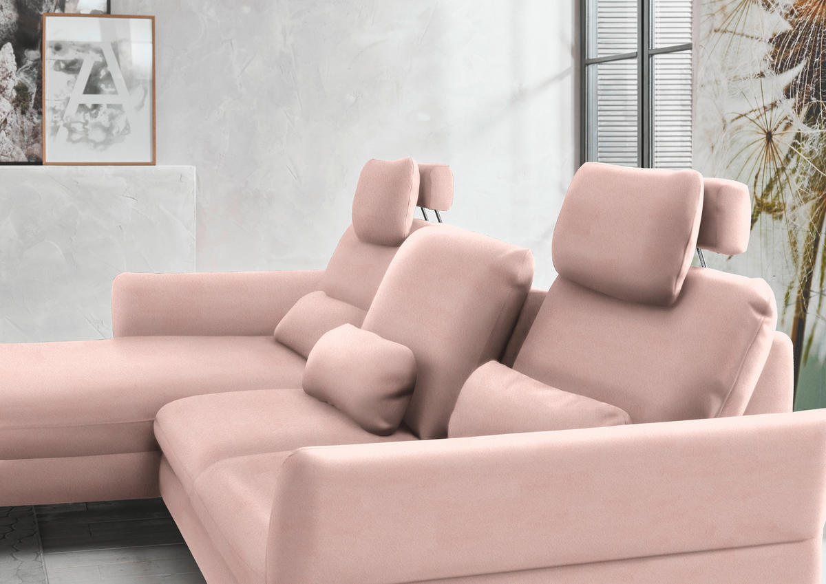 ECKSOFA in Velours Rosa  179/306 cm  - Schwarz/Rosa, Design, Textil/Metall (179/306cm) - Beldomo System
