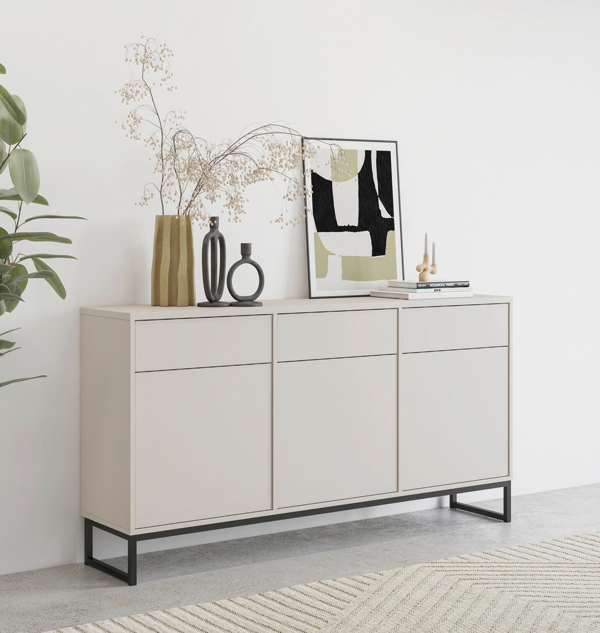 SIDEBOARD Alto 156,8/84,1/36,5 cm 3 Schublade(n)  - Kaschmir/Schwarz, Design, Holzwerkstoff/Metall (156,8/84,1/36,5cm) - MID.YOU