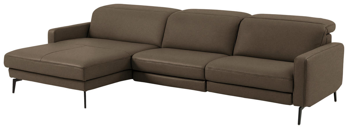 ECKSOFA  Echtleder Braun  - Schwarz/Braun, Design, Leder/Metall (179/323cm) - Dieter Knoll