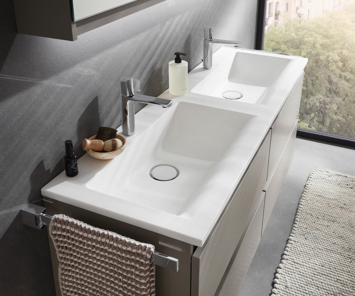 WASCHTISCHKOMBI 141,2 cm  - Weiß/Grau, KONVENTIONELL, Holzwerkstoff/Stein (141,2cm) - b-collection