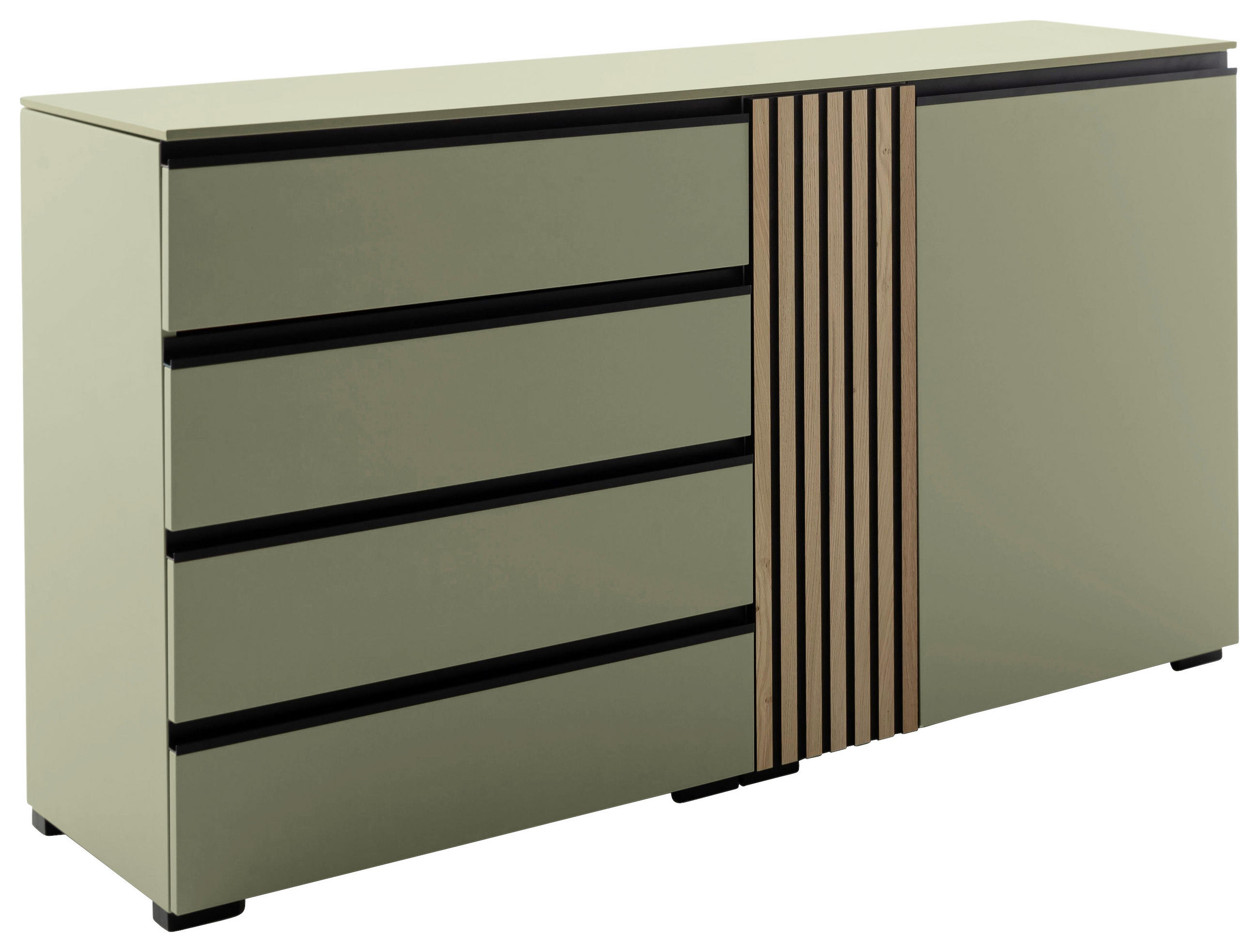 SIDEBOARD Schwarz, Wildeiche, Schilfgrün  167/92/45 cm  - Schilfgrün/Wildeiche, Design, Holz/Holzwerkstoff (167/92/45cm) - Moderano