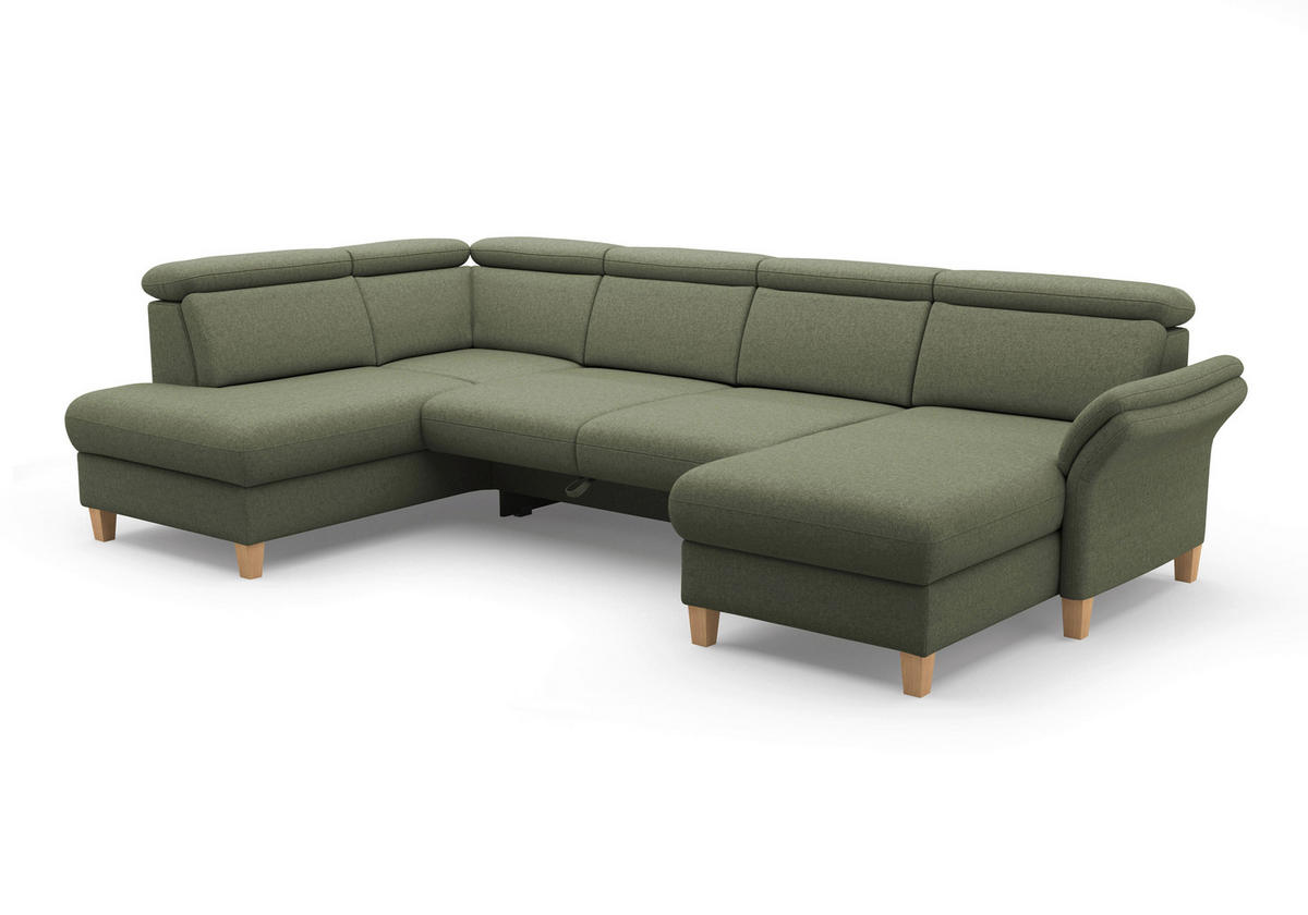 WOHNLANDSCHAFT GLENDALE E Olivgrün Flachgewebe  - Eichefarben/Olivgrün, KONVENTIONELL, Holz/Textil (193/321/166cm) - Sit & More