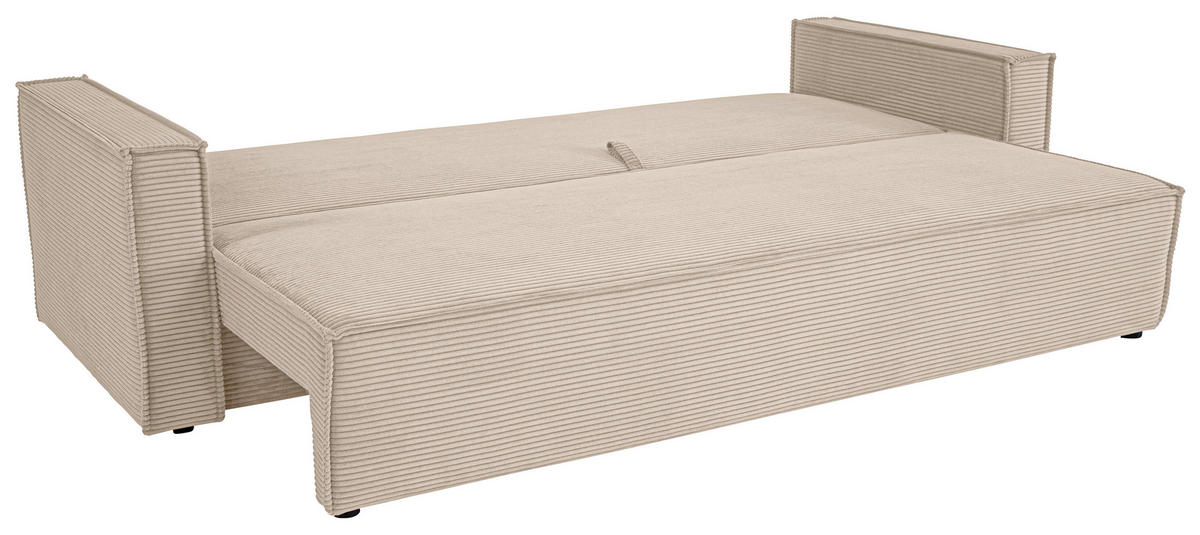 SCHLAFSOFA  mit Rücken echt, Armteil links, Armteil rechts Cord Beige  - Beige/Schwarz, Design, Textil (232/85/92cm) - Xora