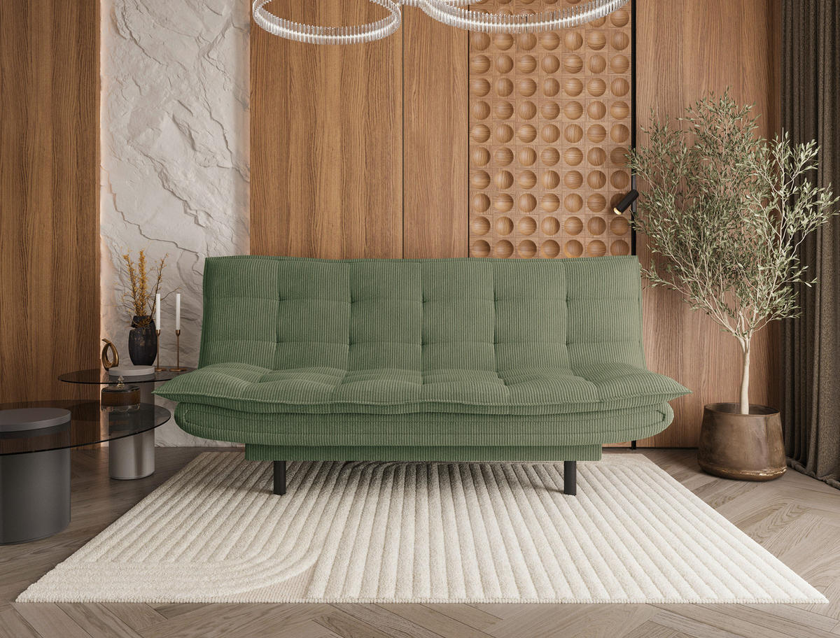 SCHLAFSOFA Cord Olivgrün  - Schwarz/Olivgrün, Design, Textil (194/100/90cm) - Ti'me