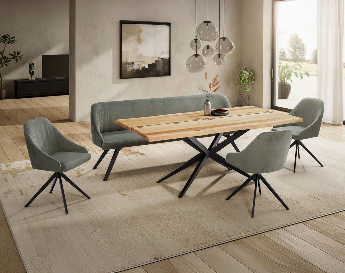 SITZBANK 190/86/63 cm  in Grün, Schwarz  - Schwarz/Grün, Design, Textil/Metall (190/86/63cm) - Moderano