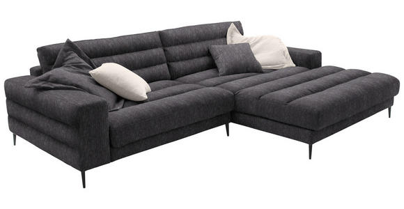 ECKSOFA in Flachgewebe Grau 296/207 cm - Schwarz/Grau, Design, Textil/Metall (296/207cm) - Dieter Knoll