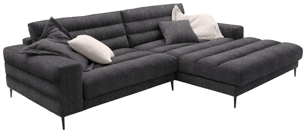 ECKSOFA in Flachgewebe Grau  - Schwarz/Grau, Design, Textil/Metall (296/207cm) - Dieter Knoll