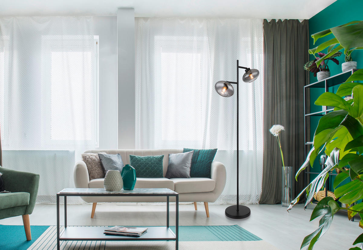 STEHLEUCHTE - Schwarz/Grau, Design, Glas/Metall (48/25/150cm) - Globo