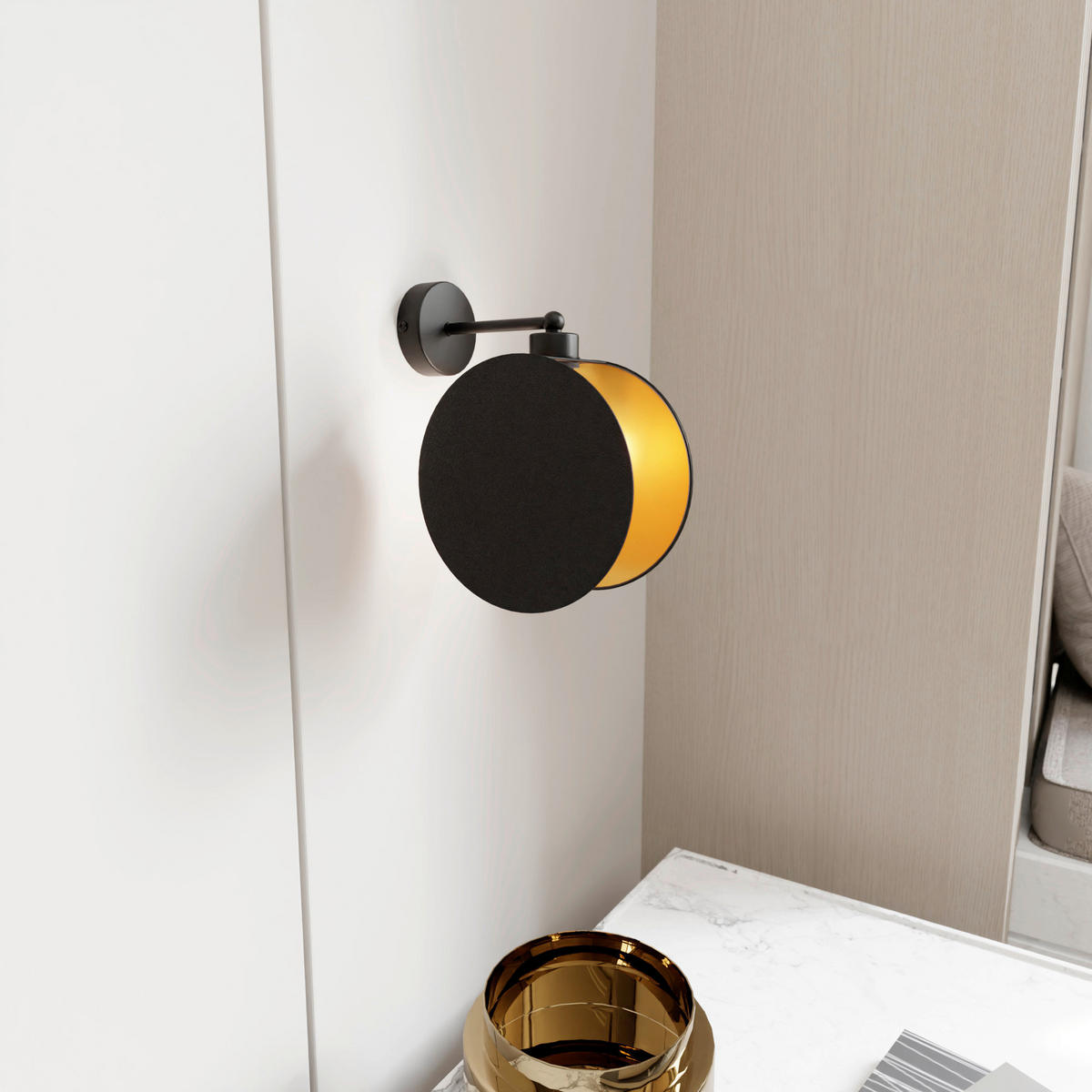 WANDLEUCHTE  20/22/26 cm    - Schwarz, Design, Textil/Metall (20/22/26cm)