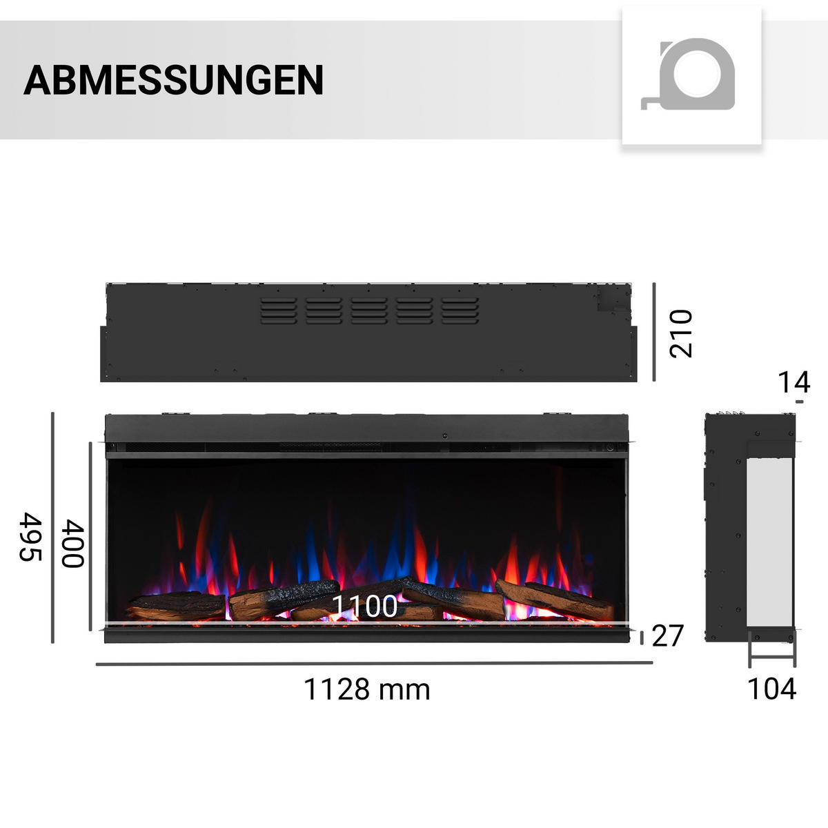 ELEKTROKAMIN - Schwarz, Basics, Metall (113/50/21cm)