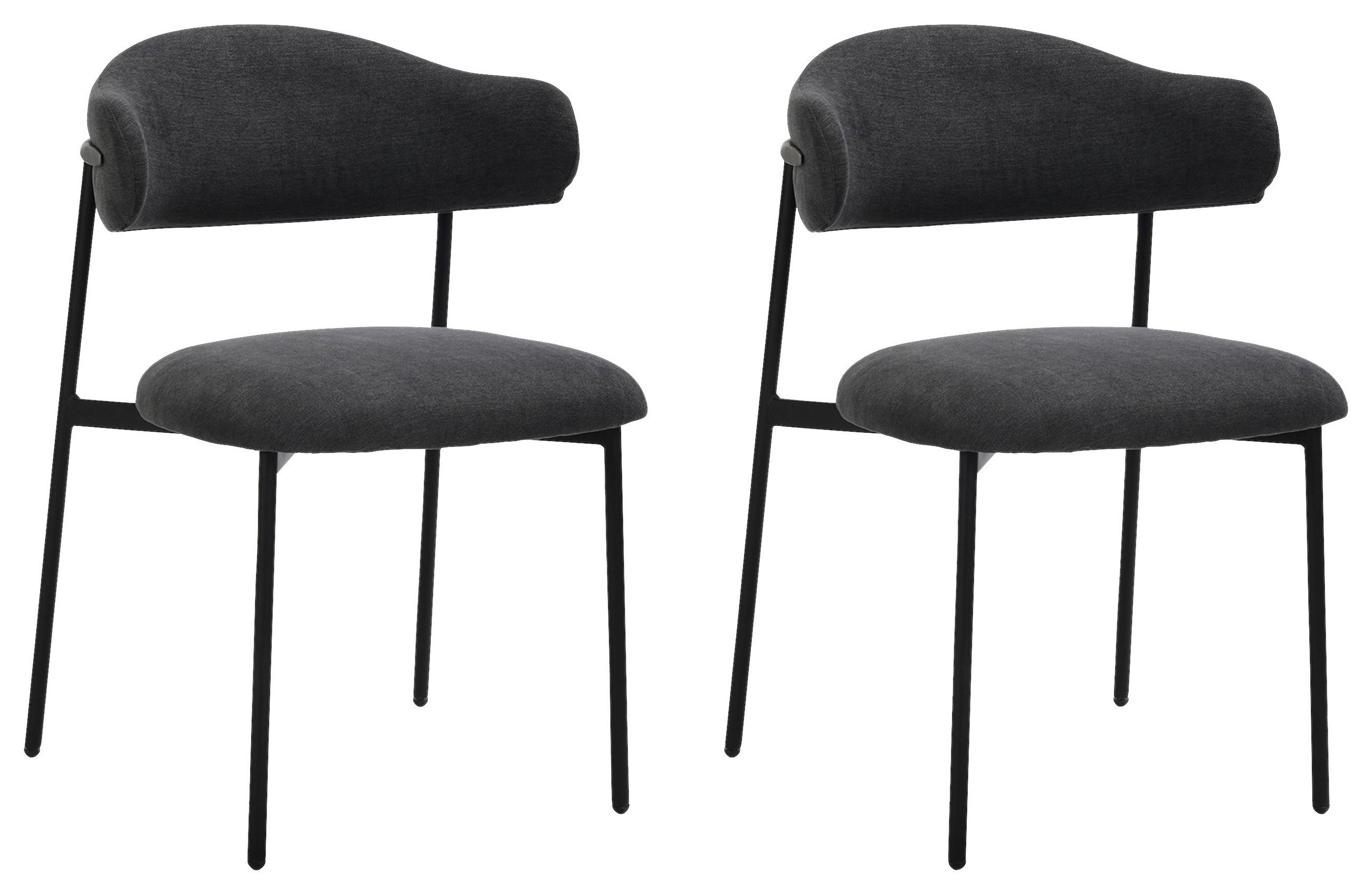 STUHL-SET 2 Stück  in Stahl Webstoff Metall, Textil  - Dunkelgrau/Schwarz, Design, Textil/Metall (58/78/54,5cm) - MID.YOU