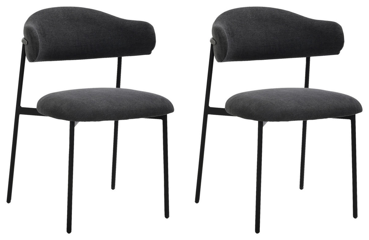 STUHL-SET 2 Stück  in Stahl Webstoff Metall, Textil  - Dunkelgrau/Schwarz, Design, Textil/Metall (58/78/54,5cm) - MID.YOU