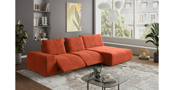 ECKSOFA in Velours Terracotta  - Terracotta/Schwarz, Design, Kunststoff/Textil (342/174cm) - Xora