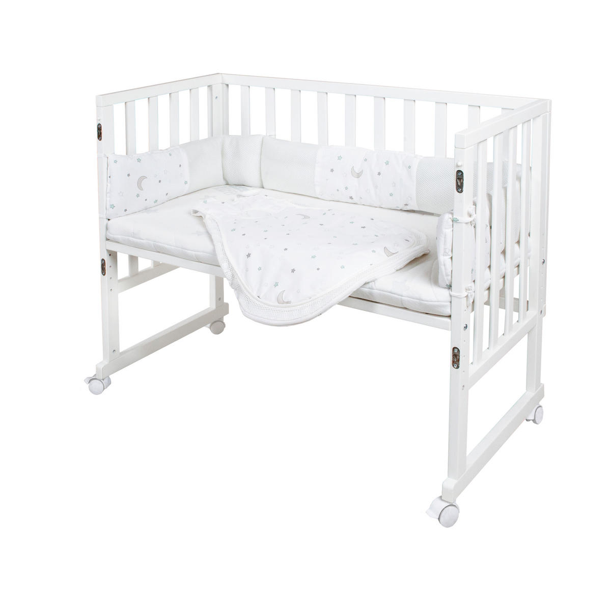 BEISTELLBETT Stubenbett 3 in 1 Sternenzauber  - Hellgrau/Weiß, Basics, Holzwerkstoff/Textil (49,5/85,5/90cm) - Roba