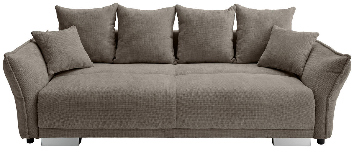 BIGSOFA Mikrofaser Graubraun  - Chromfarben/Graubraun, Basics, Kunststoff/Textil (242/71/90/131cm) - Livetastic