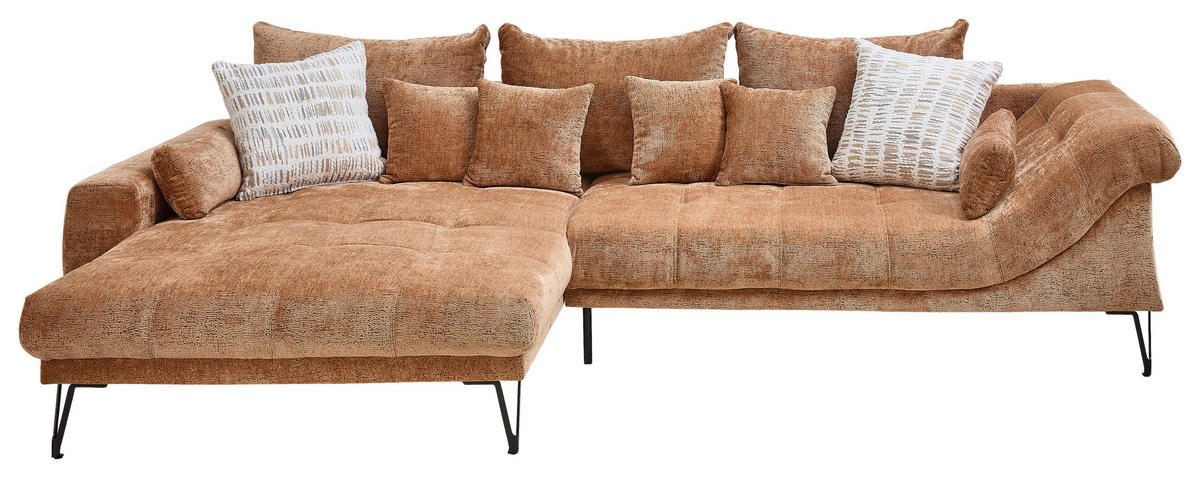 ECKSOFA GARDA Koralle Chenille Zierkissen, Rückenkissen, Nierenkissen, Rücken echt  - Koralle/Schwarz, KONVENTIONELL, Textil/Metall (192/310cm) - Livetastic