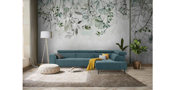 ECKSOFA Türkis Feincord - Türkis/Schwarz, Design, Textil/Metall (280/205cm) - Xora